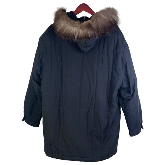 Vintage Hillary Paige fox fur coat winter button zip detachable hood black large - Picture 4 of 5